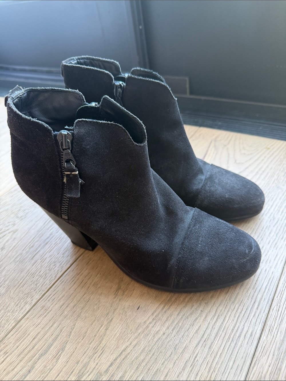 rag & bone Black Suede Ankle Booties with Side Zip Detail